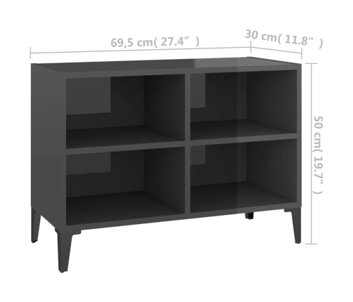 Mueble de TV con patas de metal gris brillante 69,5x30x50 cm