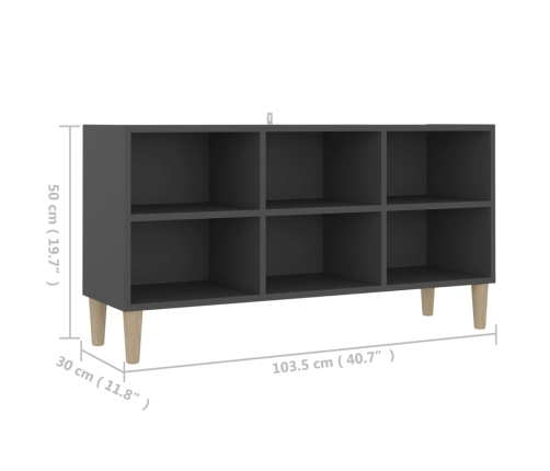 Mueble de TV patas madera maciza gris 103,5x30x50 cm