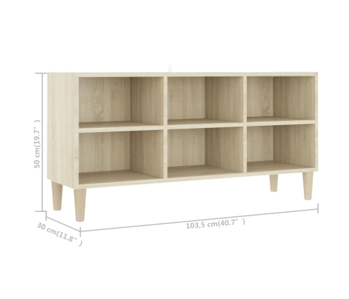 Mueble de TV patas de madera maciza roble Sonoma 103,5x30x50 cm