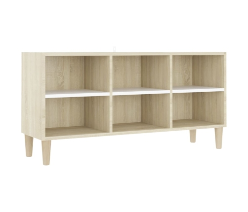 Mueble TV patas madera maciza blanca roble sonoma 103,5x30x50cm