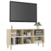 Mueble TV patas madera maciza blanca roble sonoma 103,5x30x50cm