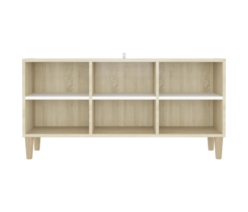 Mueble TV patas madera maciza blanca roble sonoma 103,5x30x50cm