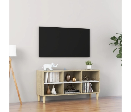 Mueble TV patas madera maciza blanca roble sonoma 103,5x30x50cm