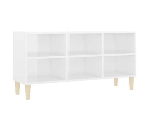 Mueble de TV patas madera maciza blanco brillo 103,5x30x50 cm