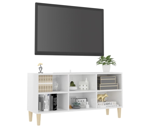 Mueble de TV patas madera maciza blanco brillo 103,5x30x50 cm