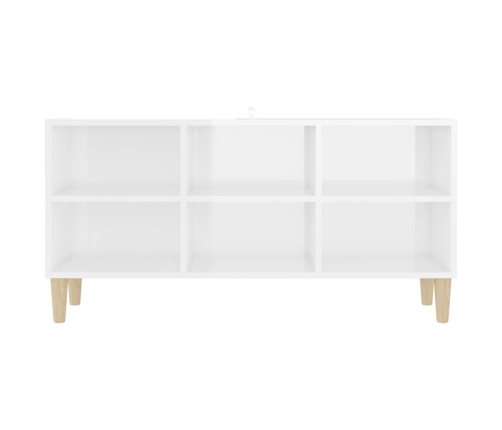 Mueble de TV patas madera maciza blanco brillo 103,5x30x50 cm