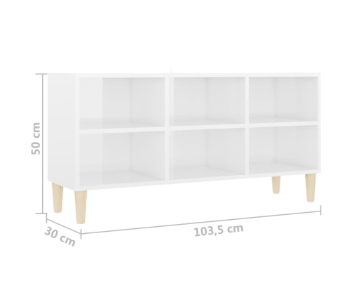 Mueble de TV patas madera maciza blanco brillo 103,5x30x50 cm