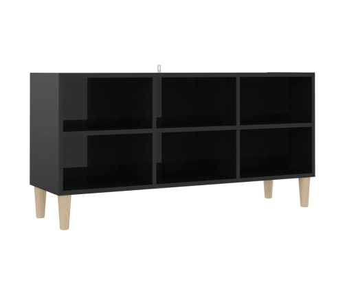 vidaXL Mueble de TV patas de madera maciza negro brillo 103,5x30x50 cm