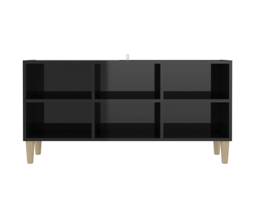 vidaXL Mueble de TV patas de madera maciza negro brillo 103,5x30x50 cm