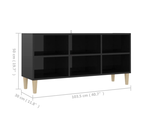 vidaXL Mueble de TV patas de madera maciza negro brillo 103,5x30x50 cm