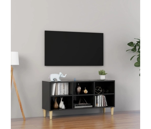 vidaXL Mueble de TV patas de madera maciza negro brillo 103,5x30x50 cm