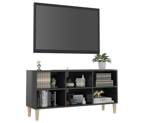 Mueble de TV patas de madera maciza gris brillo 103,5x30x50 cm