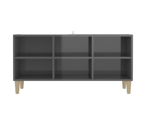 Mueble de TV patas de madera maciza gris brillo 103,5x30x50 cm