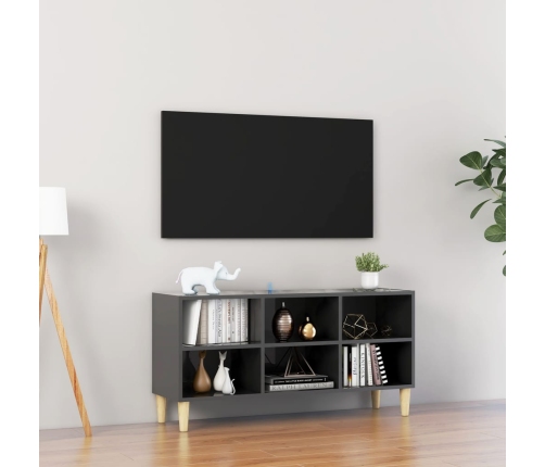 Mueble de TV patas de madera maciza gris brillo 103,5x30x50 cm