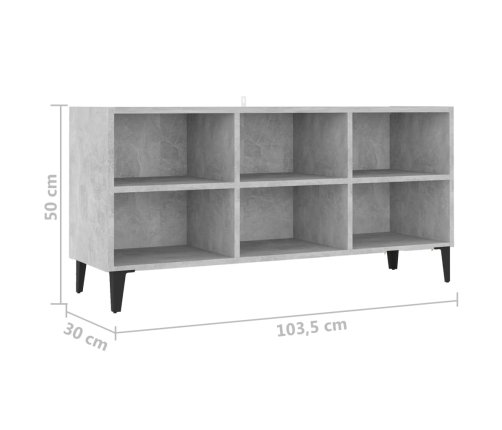 vidaXL Mueble de TV con patas metal gris hormigón 103,5x30x50 cm