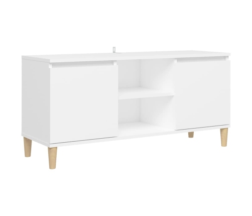 Mueble de TV con patas de madera maciza blanco 103,5x35x50 cm