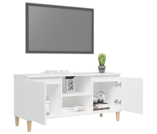 Mueble de TV con patas de madera maciza blanco 103,5x35x50 cm