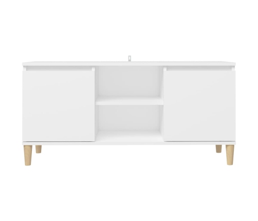 Mueble de TV con patas de madera maciza blanco 103,5x35x50 cm