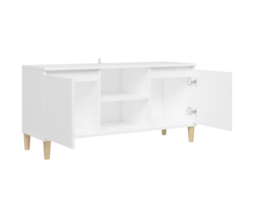 Mueble de TV con patas de madera maciza blanco 103,5x35x50 cm