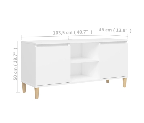 Mueble de TV con patas de madera maciza blanco 103,5x35x50 cm