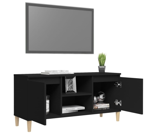 vidaXL Mueble de TV con patas de madera maciza negro 103,5x35x50 cm