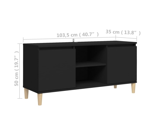 vidaXL Mueble de TV con patas de madera maciza negro 103,5x35x50 cm