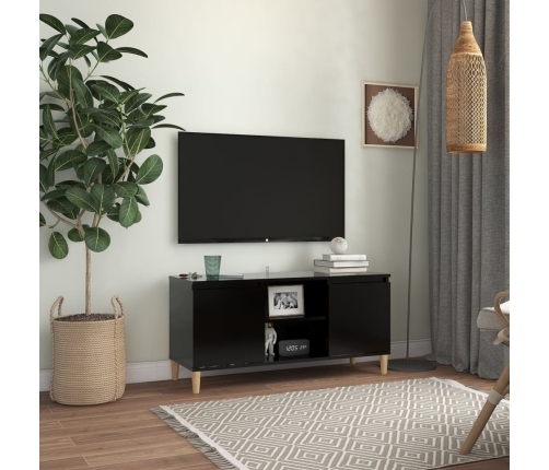 vidaXL Mueble de TV con patas de madera maciza negro 103,5x35x50 cm