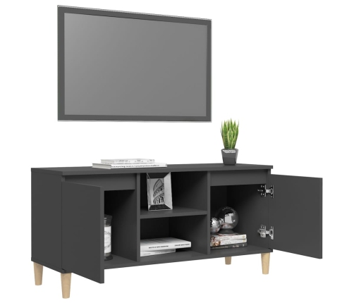 vidaXL Mueble de TV con patas de madera maciza gris 103,5x35x50 cm