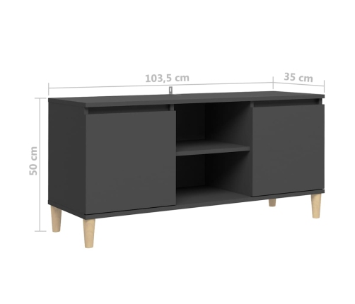 vidaXL Mueble de TV con patas de madera maciza gris 103,5x35x50 cm