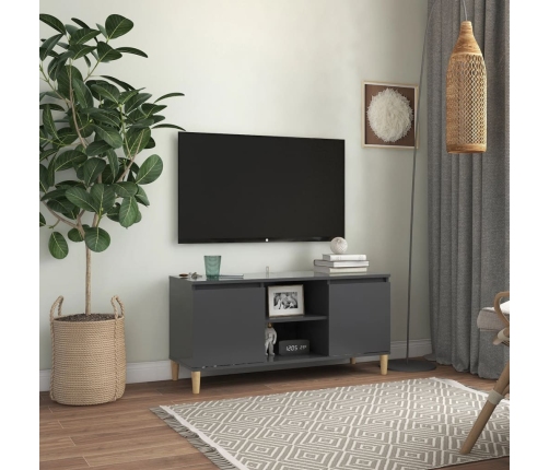 vidaXL Mueble de TV con patas de madera maciza gris 103,5x35x50 cm