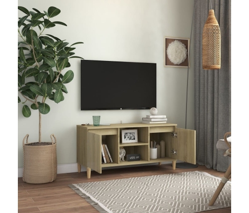 vidaXL Mueble de TV patas madera maciza roble Sonoma 103,5x35x50 cm