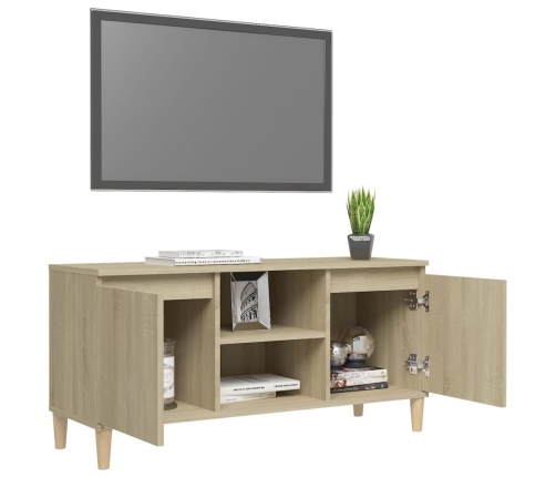 vidaXL Mueble de TV patas madera maciza roble Sonoma 103,5x35x50 cm