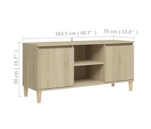 vidaXL Mueble de TV patas madera maciza roble Sonoma 103,5x35x50 cm