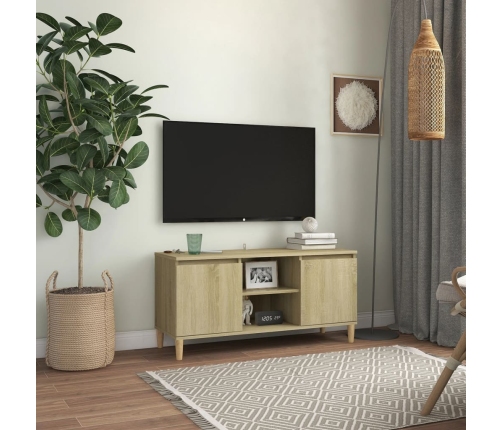 vidaXL Mueble de TV patas madera maciza roble Sonoma 103,5x35x50 cm