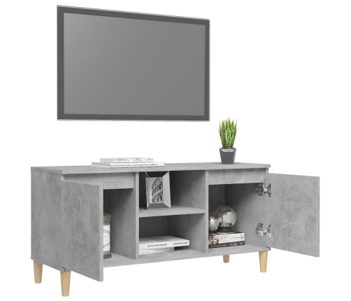 Mueble de TV patas madera maciza gris hormigón 103,5x35x50 cm