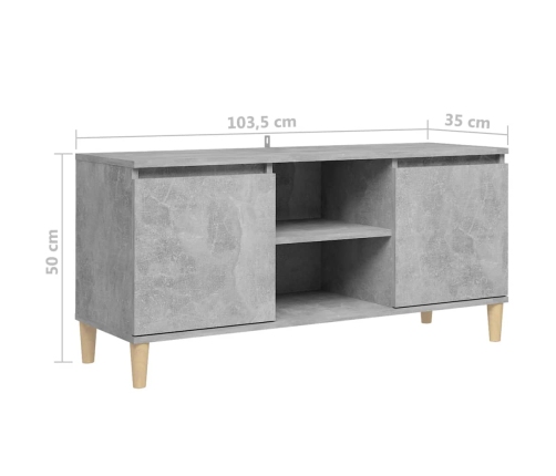 Mueble de TV patas madera maciza gris hormigón 103,5x35x50 cm