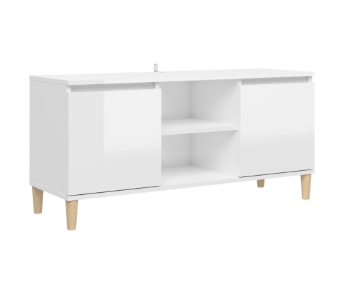 Mueble de TV patas madera pino blanco con brillo 103,5x35x50 cm