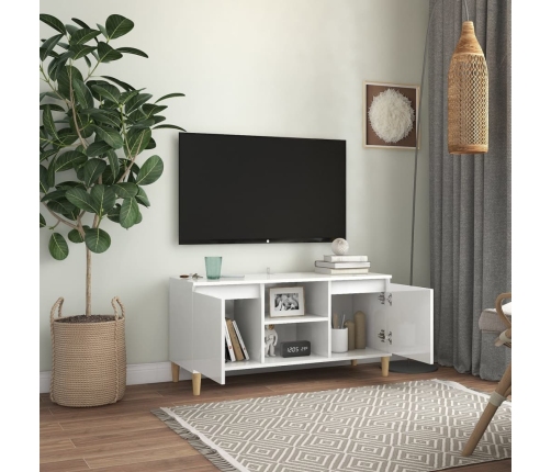 Mueble de TV patas madera pino blanco con brillo 103,5x35x50 cm