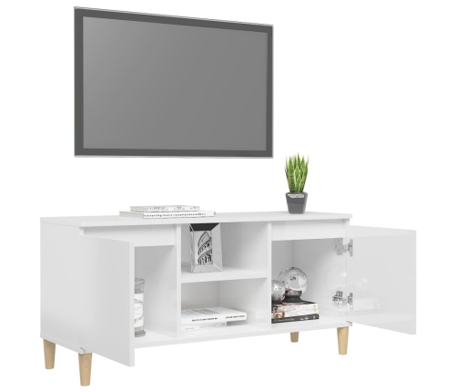 Mueble de TV patas madera pino blanco con brillo 103,5x35x50 cm