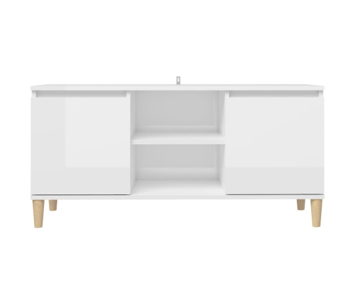 Mueble de TV patas madera pino blanco con brillo 103,5x35x50 cm