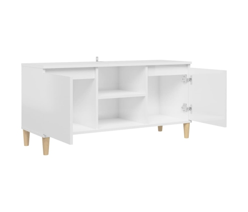 Mueble de TV patas madera pino blanco con brillo 103,5x35x50 cm