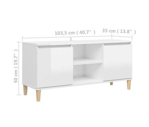 Mueble de TV patas madera pino blanco con brillo 103,5x35x50 cm