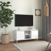 Mueble de TV patas madera pino blanco con brillo 103,5x35x50 cm