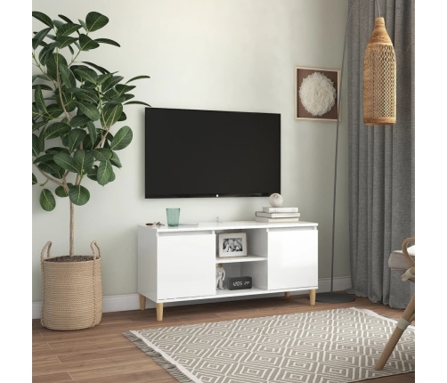 Mueble de TV patas madera pino blanco con brillo 103,5x35x50 cm