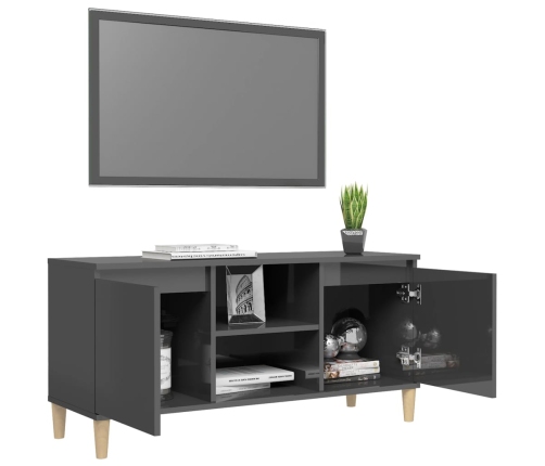 Mueble de TV patas madera pino gris con brillo 103,5x35x50 cm