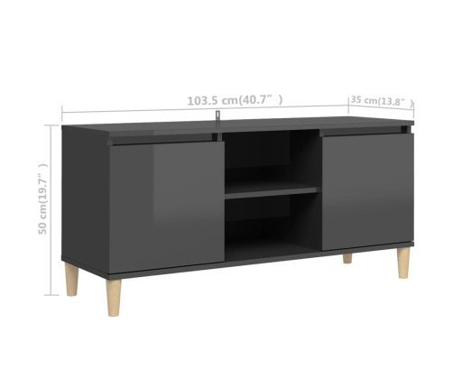 Mueble de TV patas madera pino gris con brillo 103,5x35x50 cm