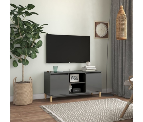 Mueble de TV patas madera pino gris con brillo 103,5x35x50 cm