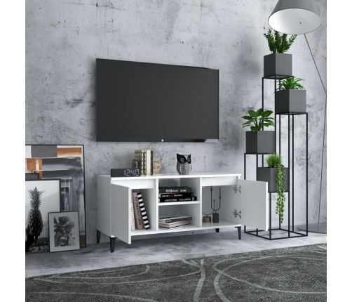 Mueble de TV con patas de metal blanco 103,5x35x50 cm