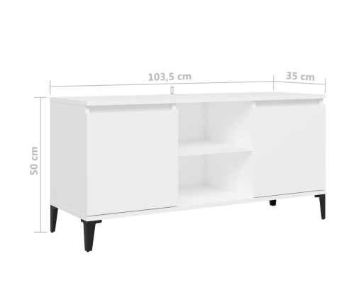 Mueble de TV con patas de metal blanco 103,5x35x50 cm