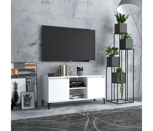 Mueble de TV con patas de metal blanco 103,5x35x50 cm